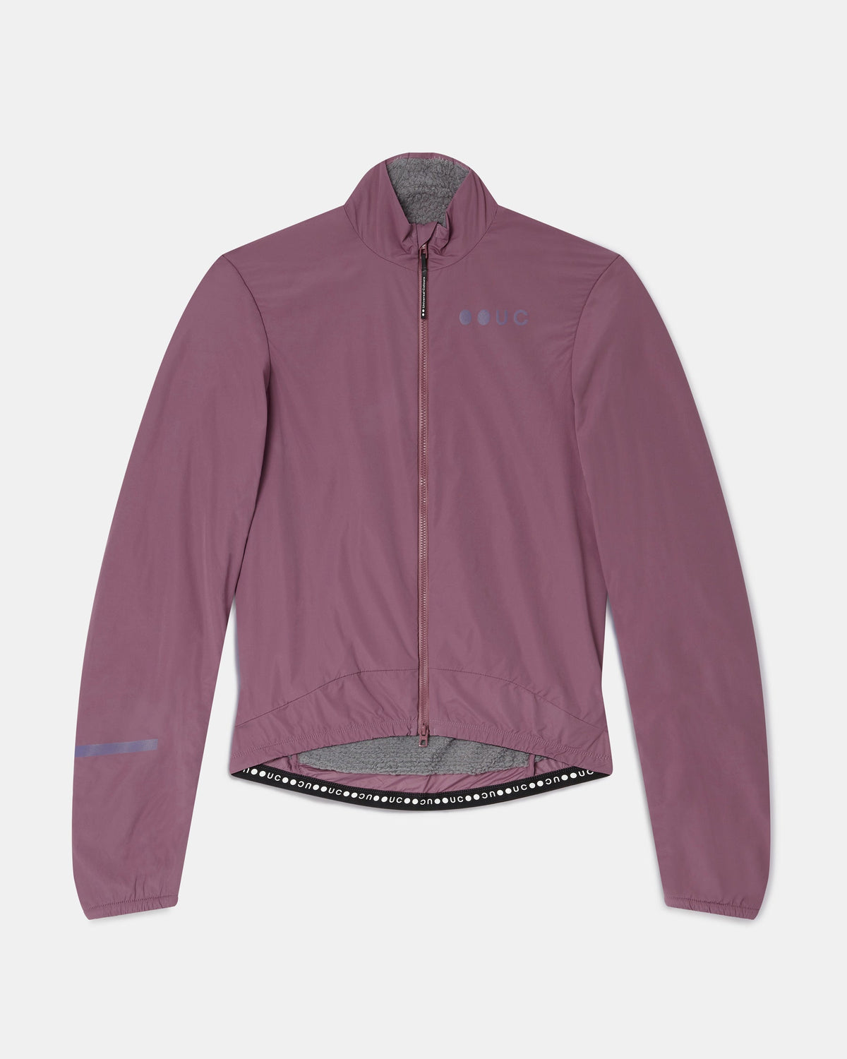 Women's Mono Insulated Jacket in Dusty Rose, front view, showing high collar, full-length two-way zip and UC chest logo.