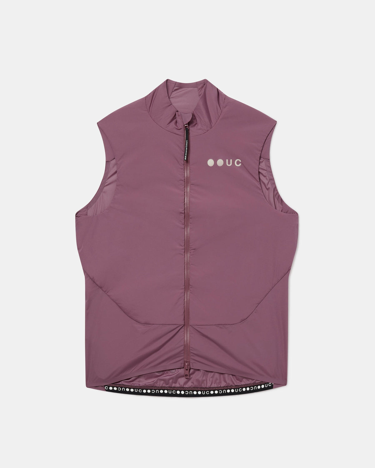 Flatlay of the Women's Chroma Insulated Gilet in Dusty Rose: high collar, two-way zip and UC chest logo.