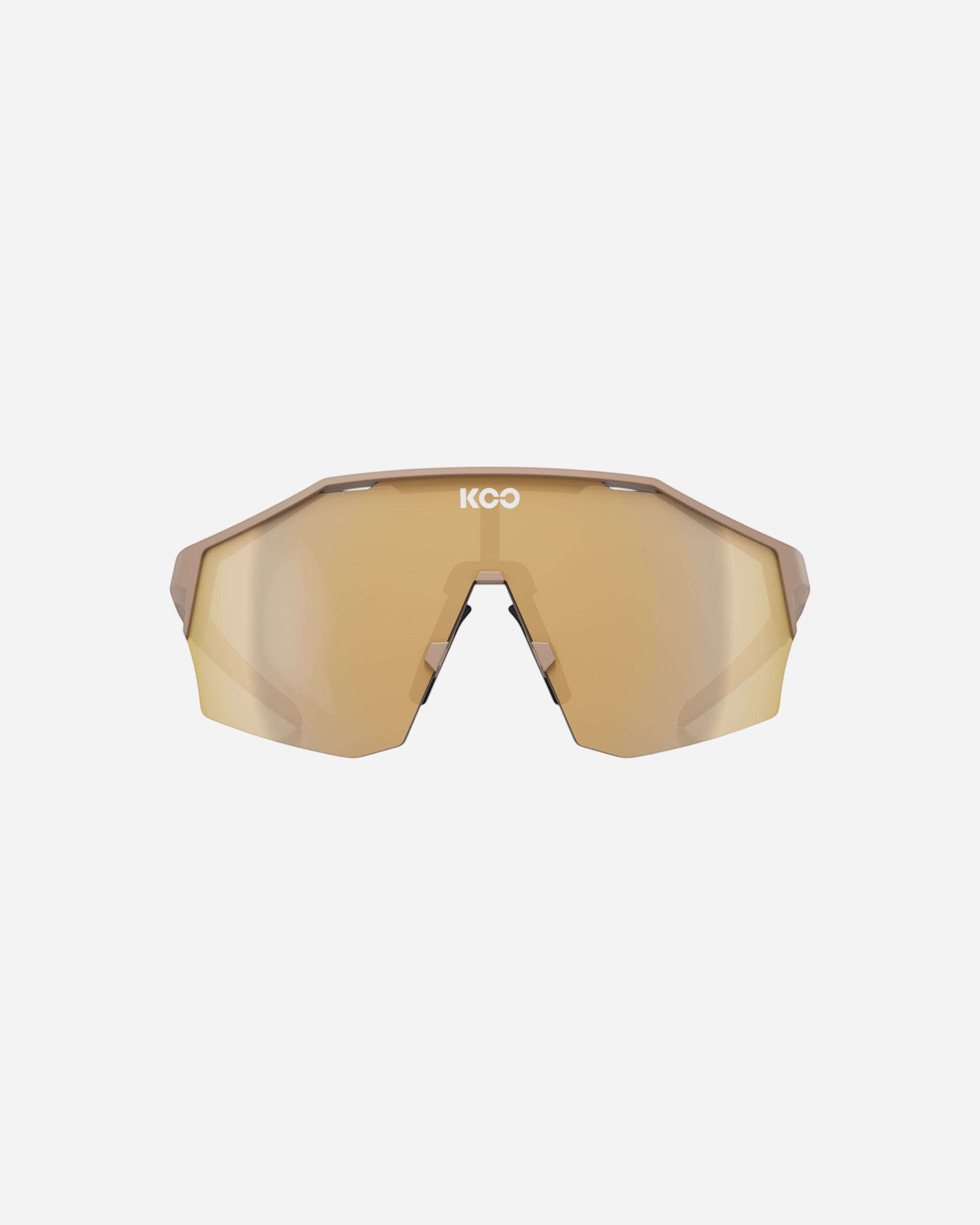 Moloko Cycling Ltd. Alibi sand and gold cycling sunglasses with mirrored lenses and a frameless design.