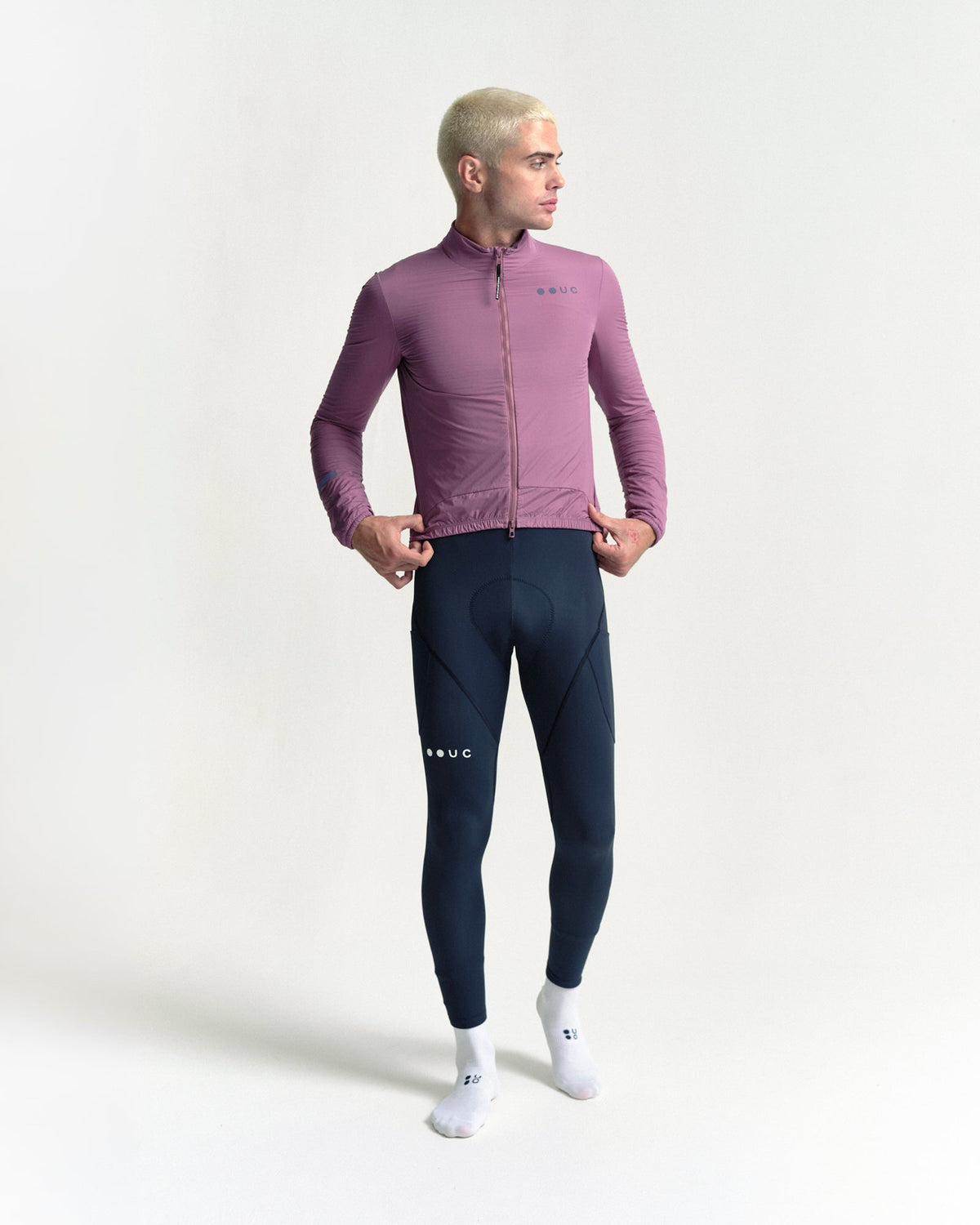 Model wearing the Men's Mono Insulated Jacket in Dusty Rose.