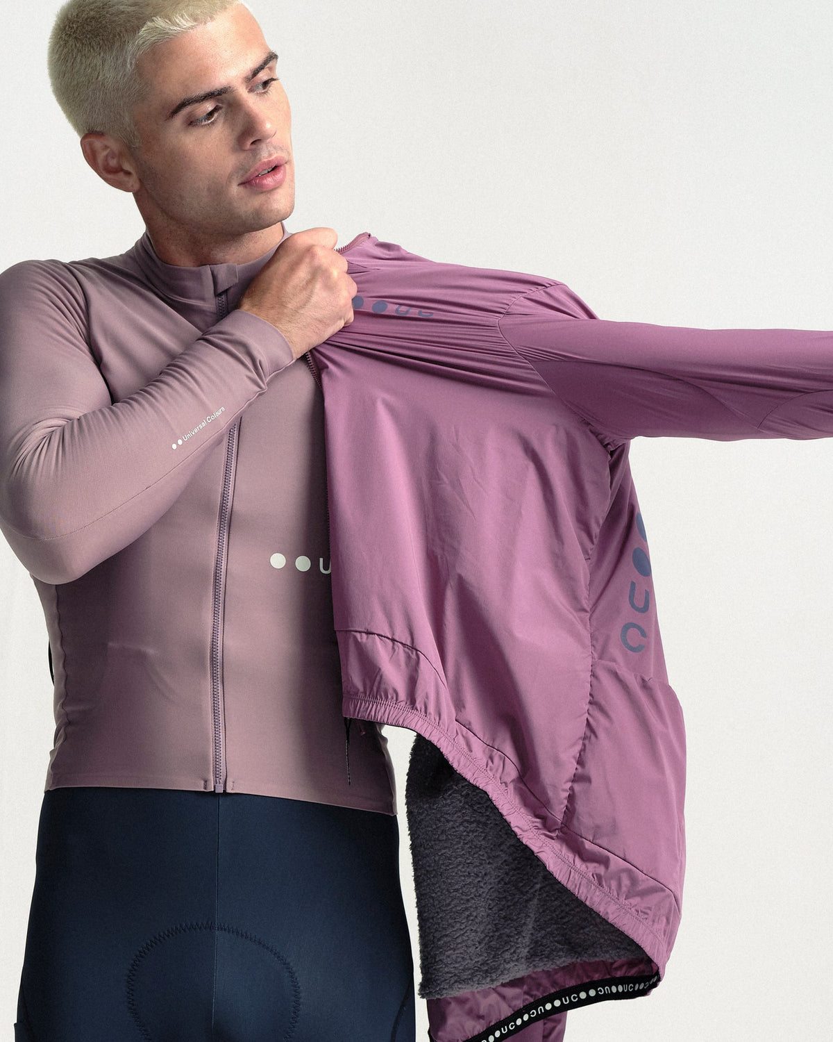 Model wearing the Men's Mono Insulated Jacket in Dusty Rose.