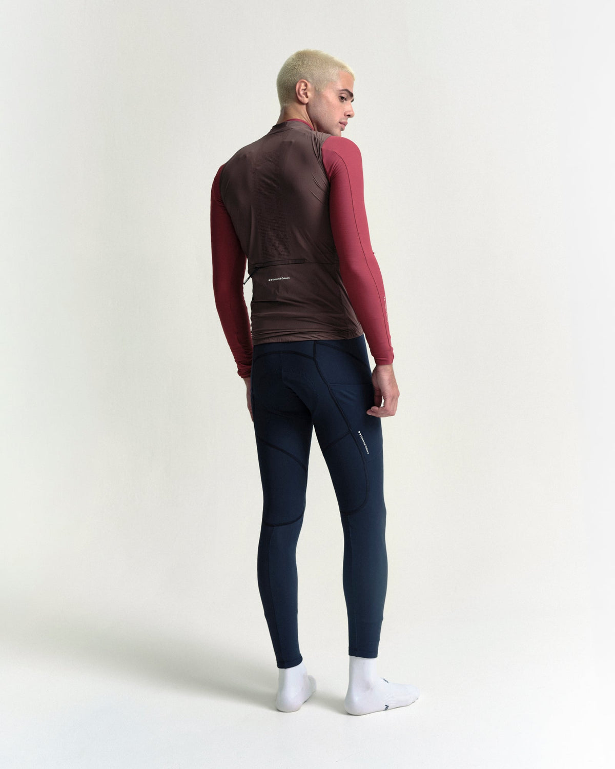 Model wearing the Men's Mono Gilet 2.0 in Stone Brown.