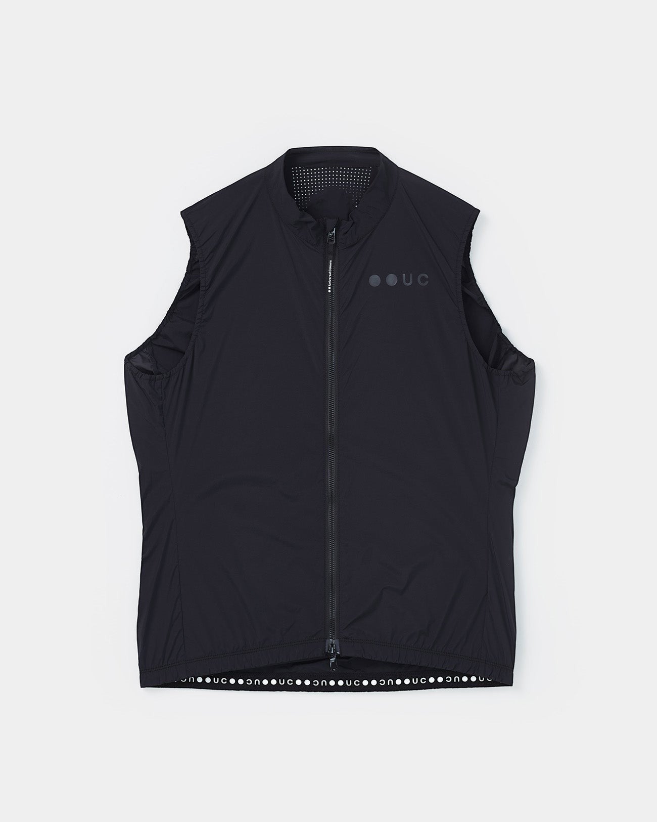 Moloko Cycling Ltd. Men's Bamboo Black windproof gilet with reflective detailing and three rear pockets.