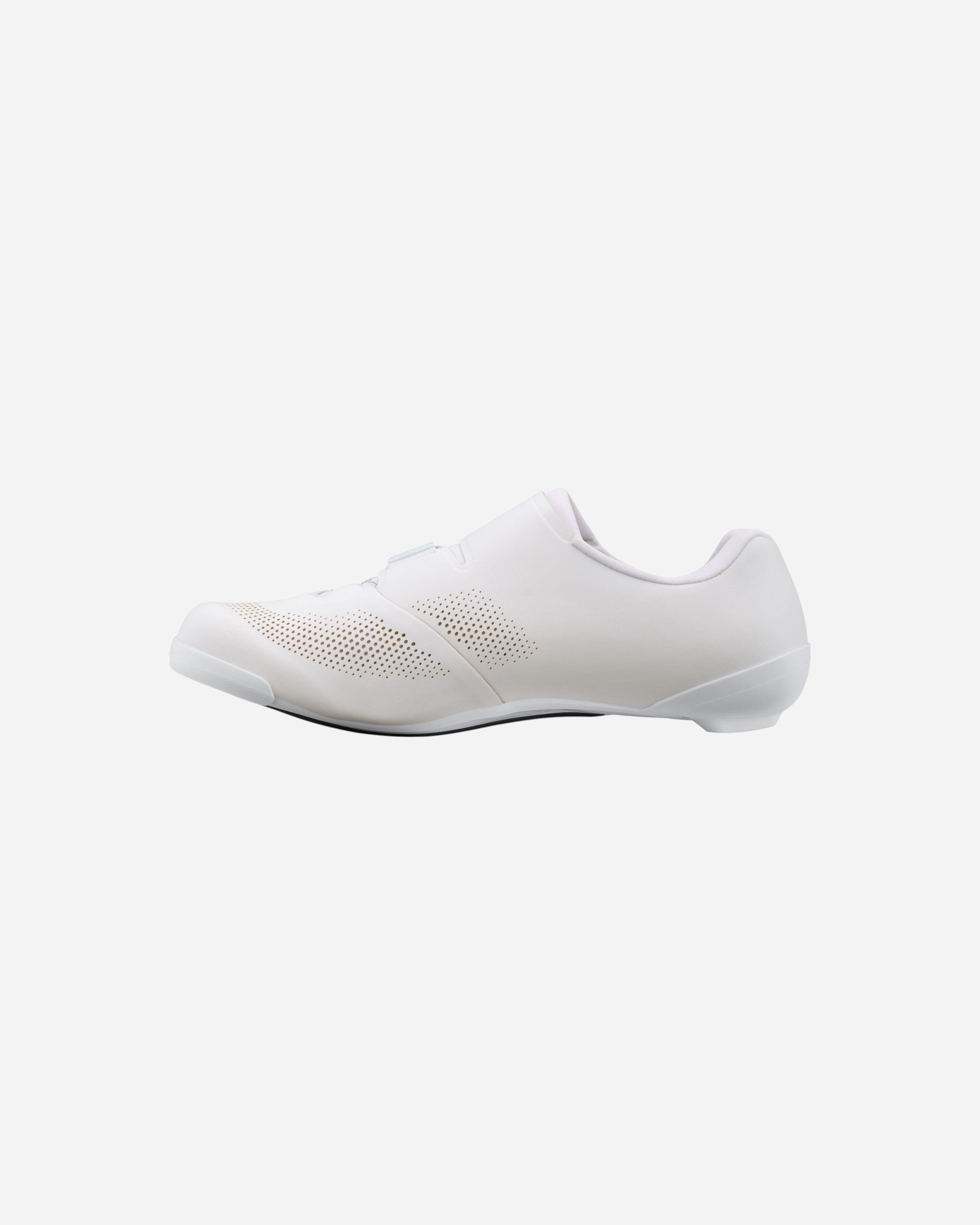Moloko Cycling Ltd. white women's road cycling shoes with BOA L6C dial and perforated synthetic leather upper.