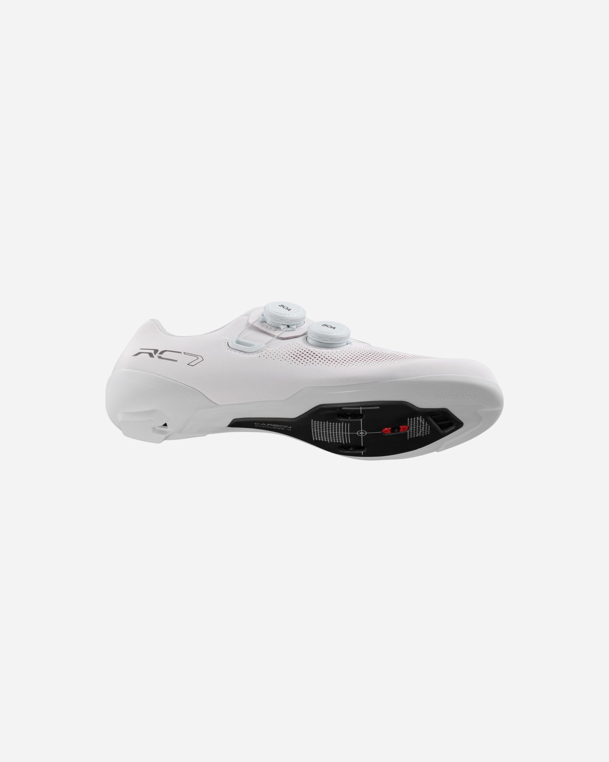 Moloko Cycling Ltd. white women's road cycling shoes with BOA L6C dials and carbon sole.