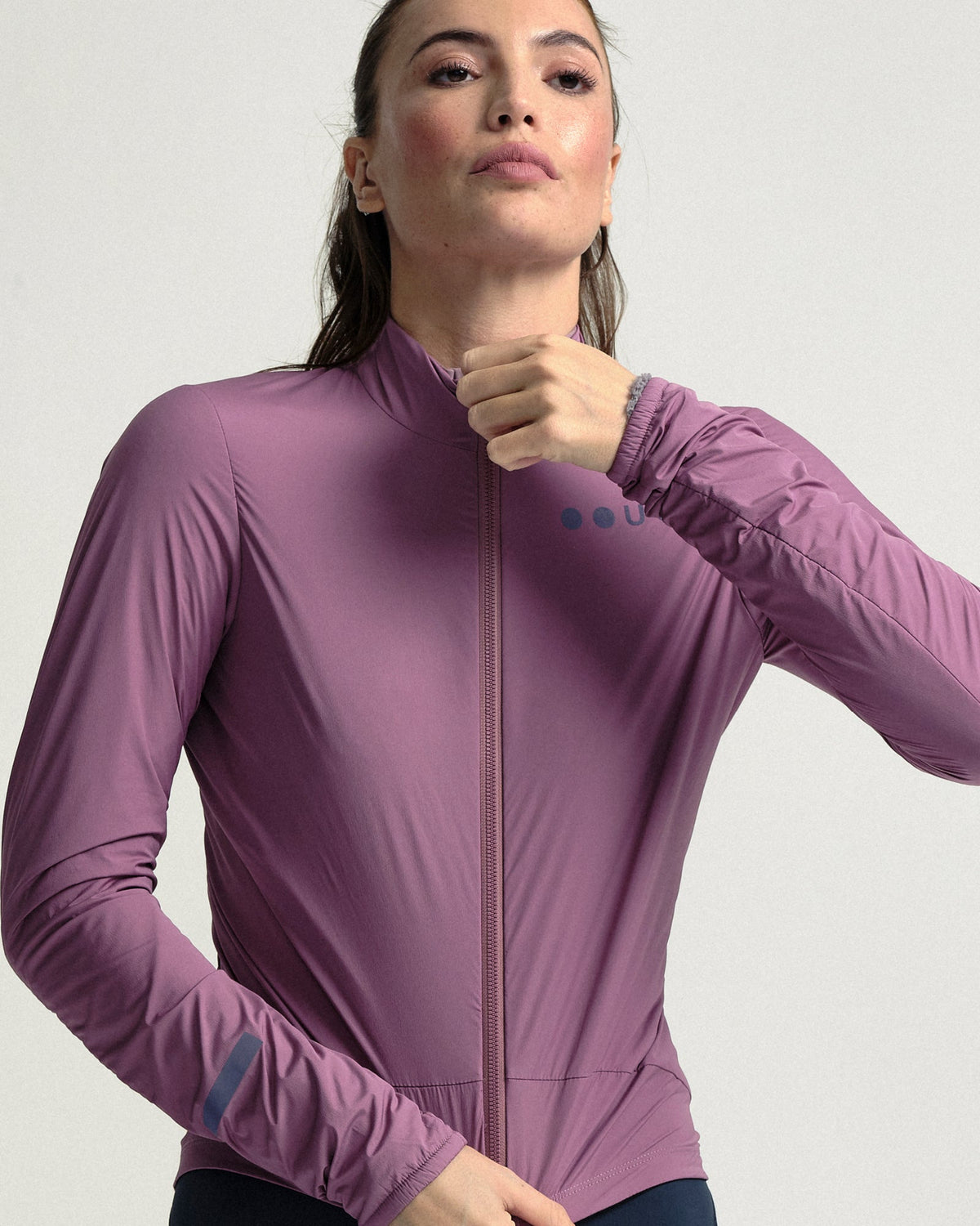 Model wearing the Women's Mono Insulated Jacket in Dusty Rose.