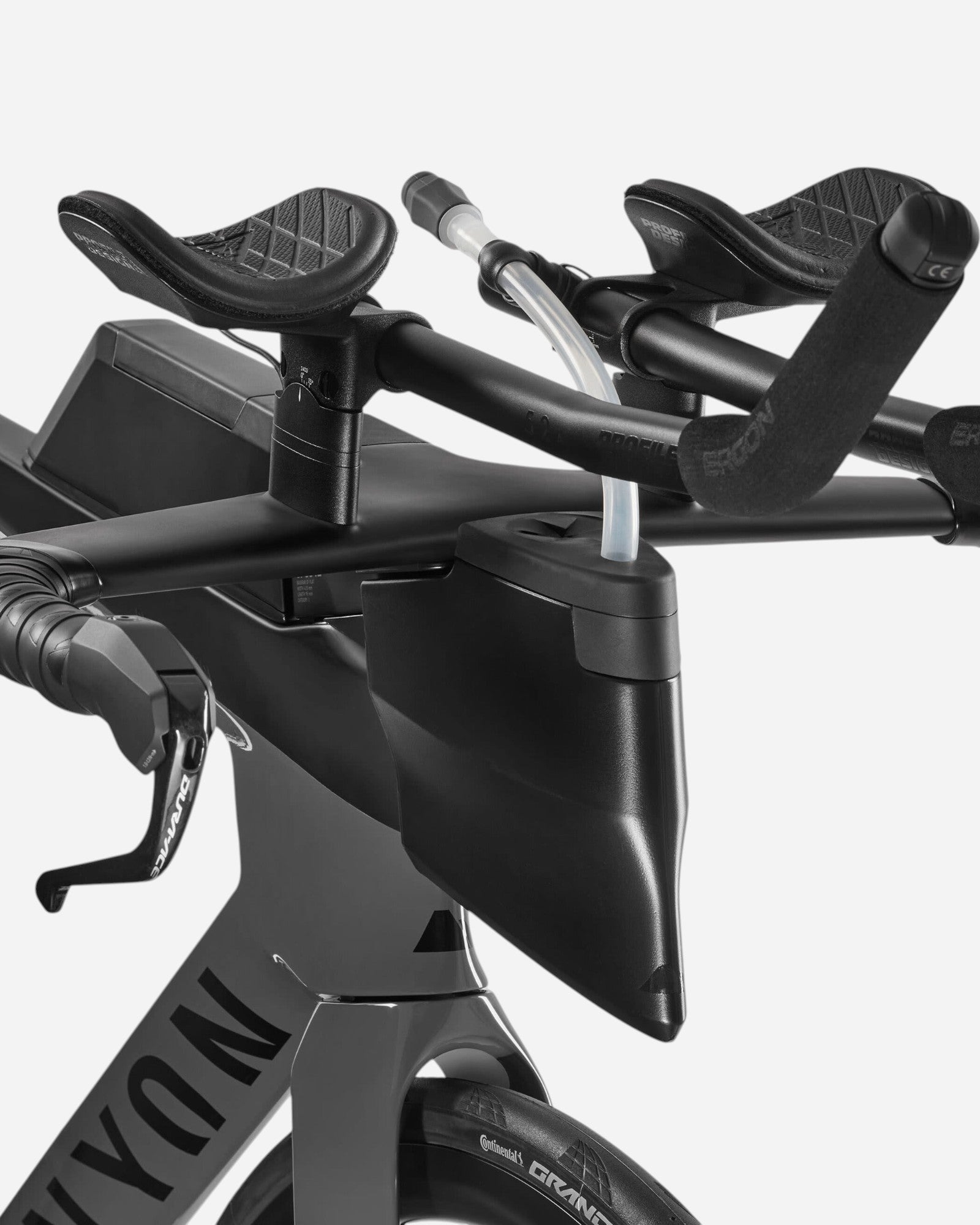 Moloko Cycling Ltd. black Speedmax CF 7 triathlon bike with integrated hydration system and aero bars.