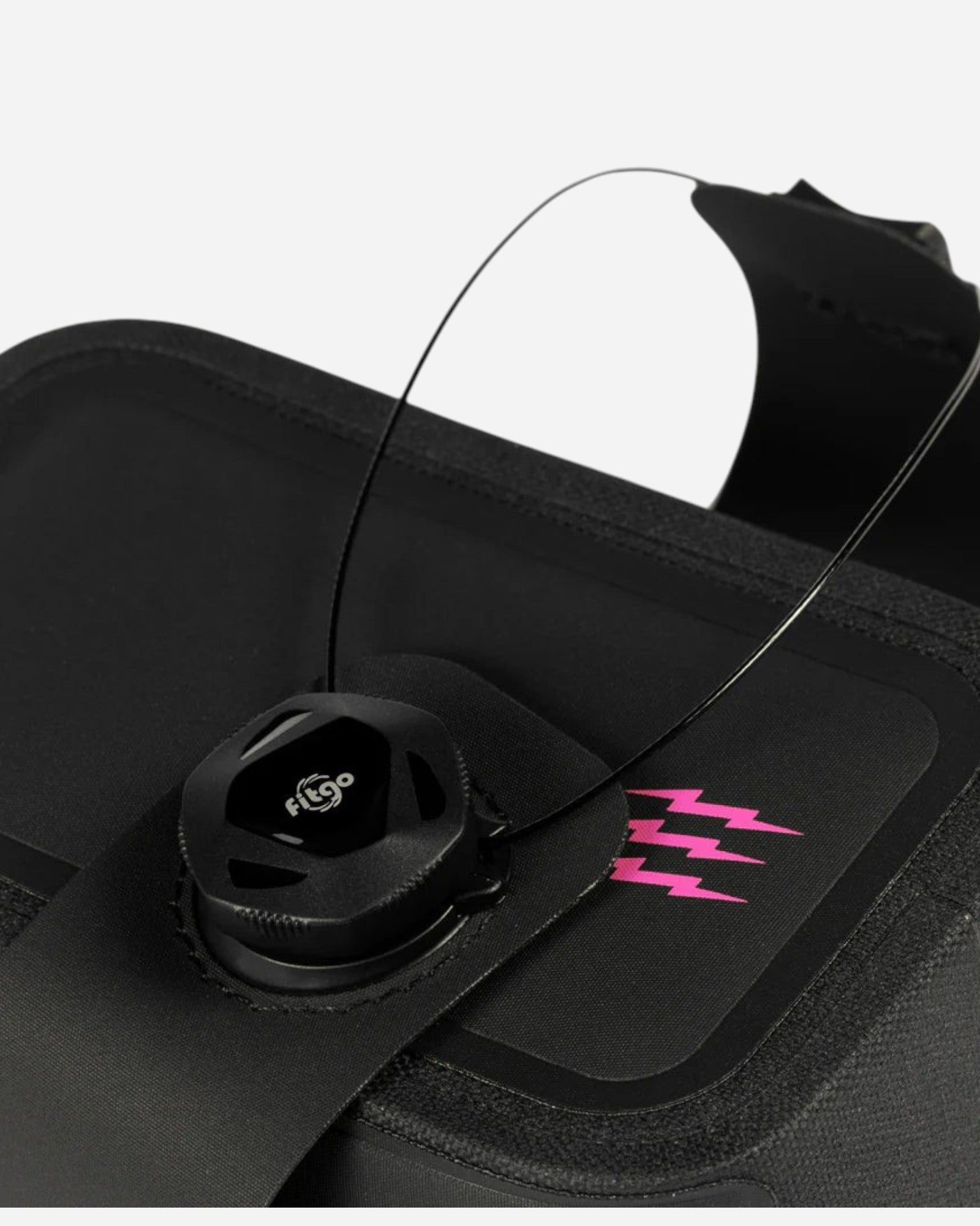 Moloko Cycling Ltd. small saddle pack featuring a black FitGo dial mounting system and pink lightning bolt graphic.