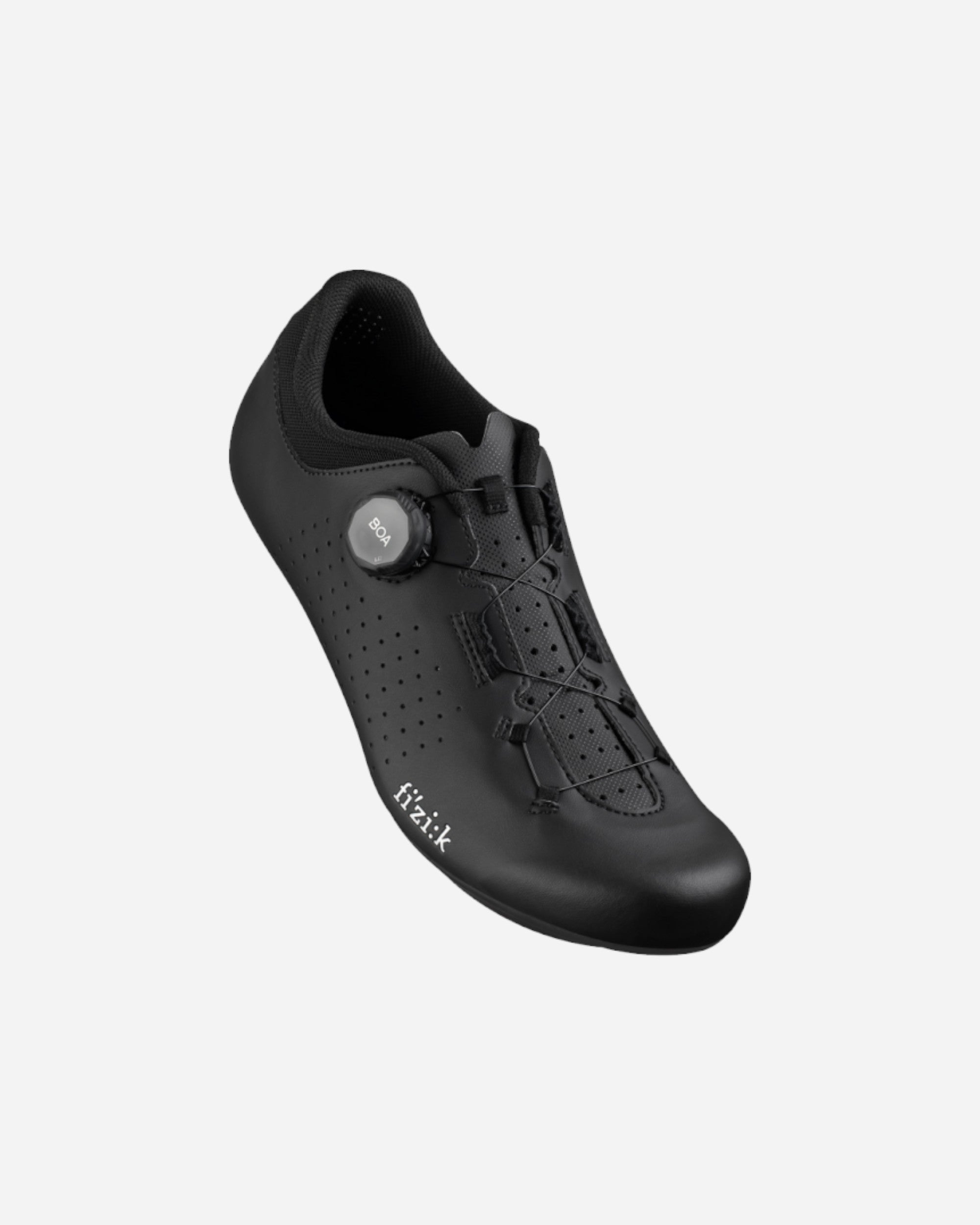 Moloko Cycling Ltd. Vento Omna wide fit road cycling shoes in black with a single BOA dial and perforated PU upper.