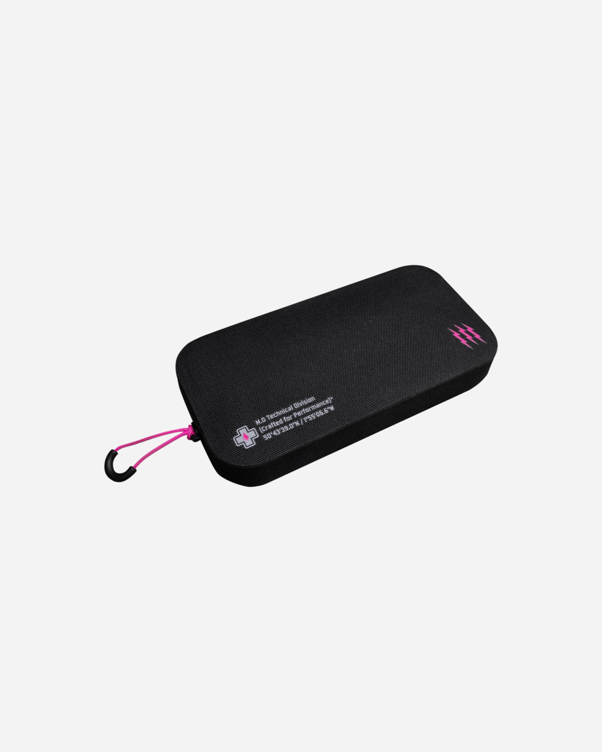 Moloko Cycling Ltd. black waterproof TPU essential case with pink zip pull and reflective graphics