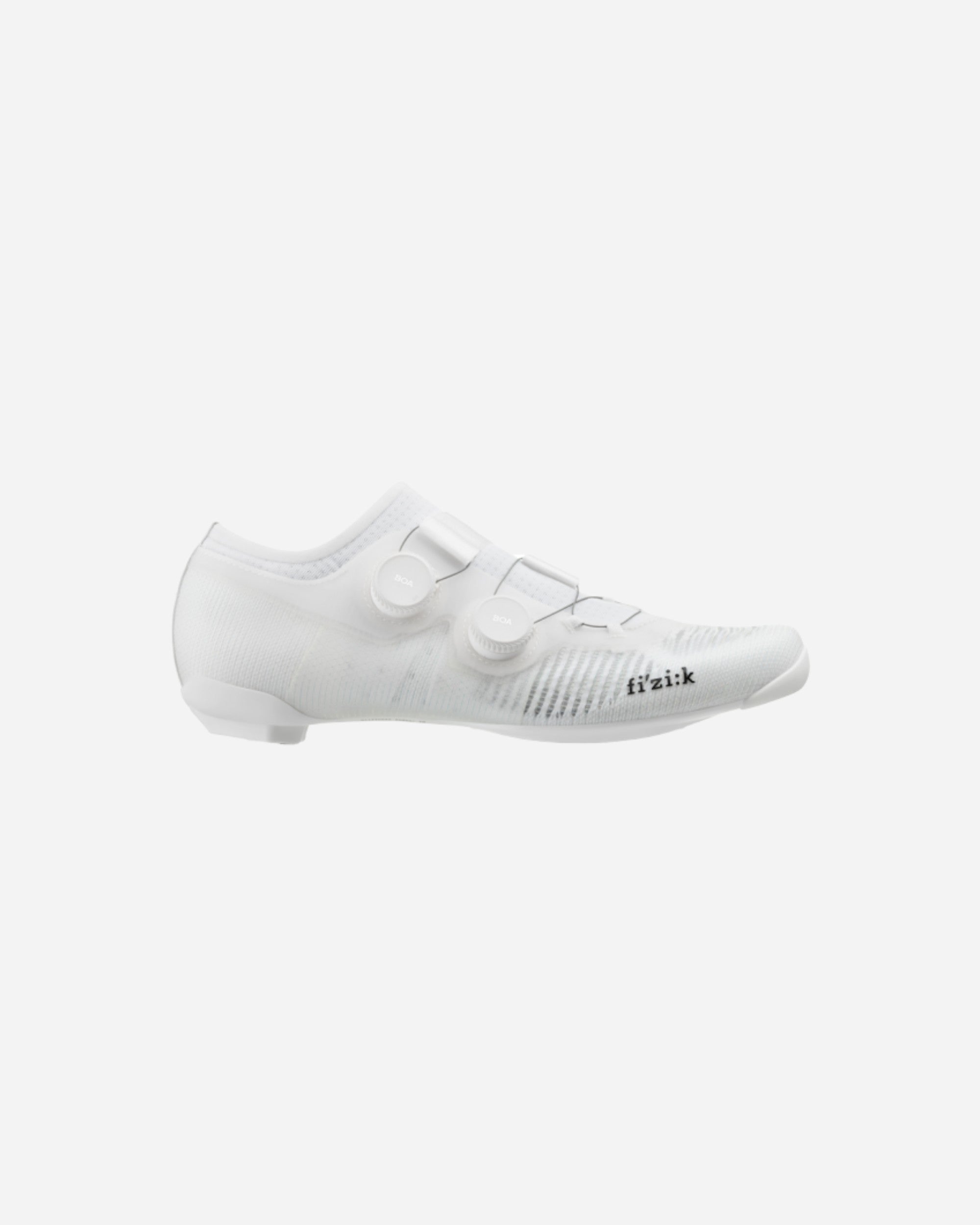 Moloko Cycling Ltd. white Fizik Vega Carbon road cycling shoe with Aeroweave PRO upper and dual BOA dials