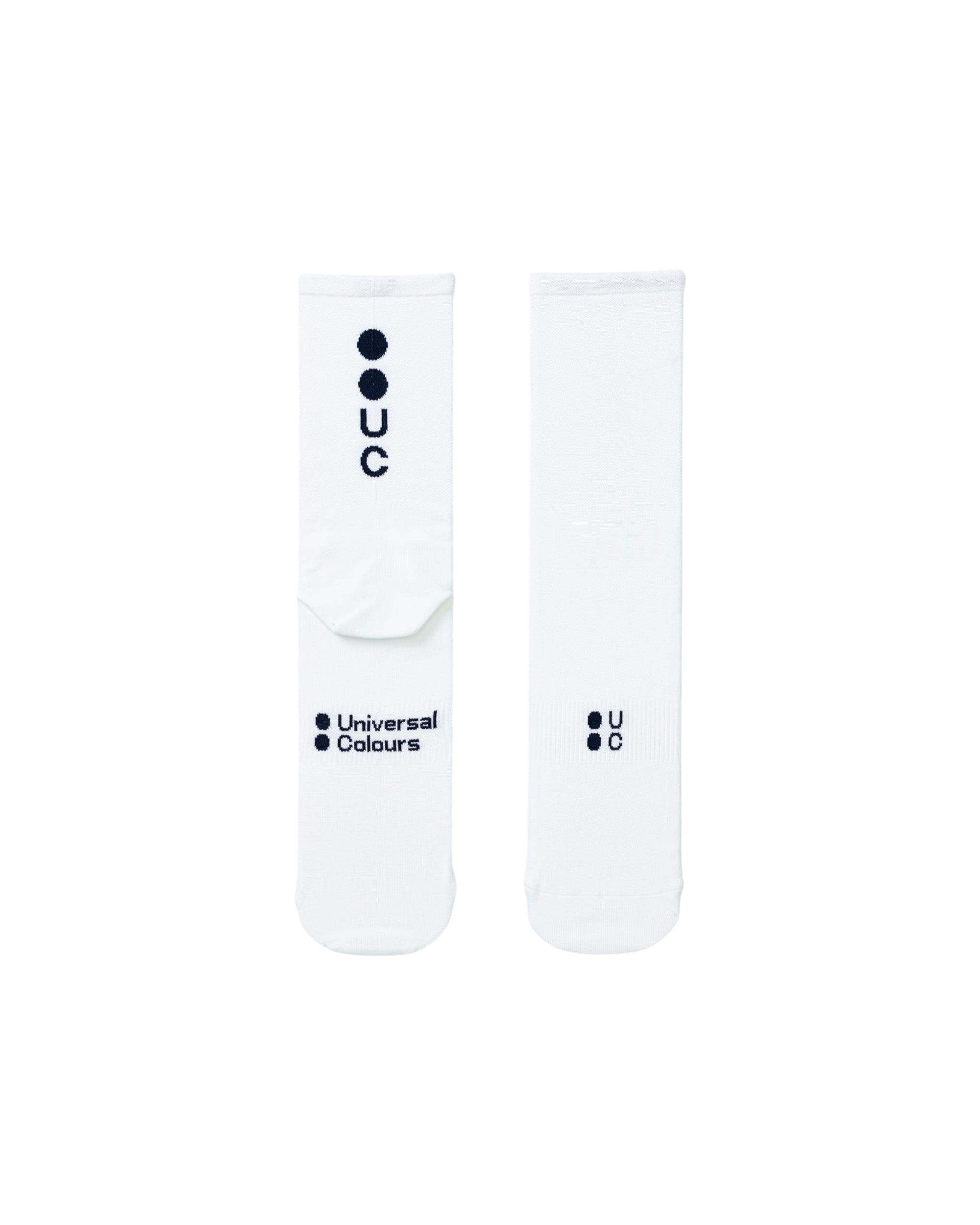 Moloko Cycling Ltd. white summer cycling socks with breathable mesh, compressive arch, and embossed jacquard logo.