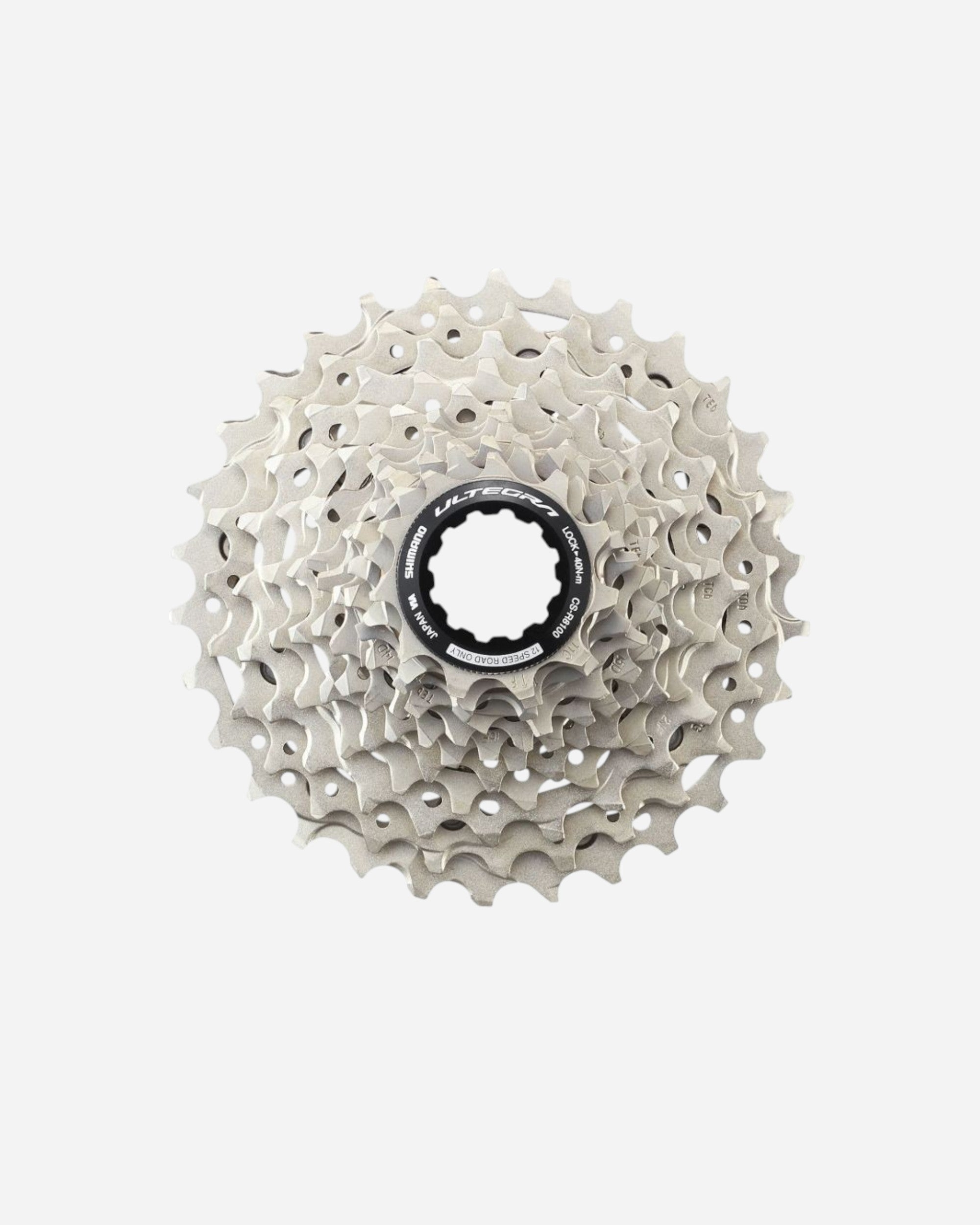 Moloko Cycling Ltd. Shimano Ultegra R8101 12-speed road bike cassette, silver metal, lightweight and durable for efficient cycling.